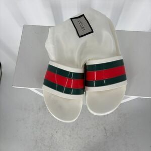 Gucci White Slides with Green and Red Stripes